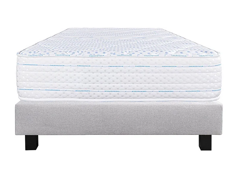 THELIO - Ensemble Matelas Mousse Ep.24cm + Sommier Tapissier Gris 90x190 cm