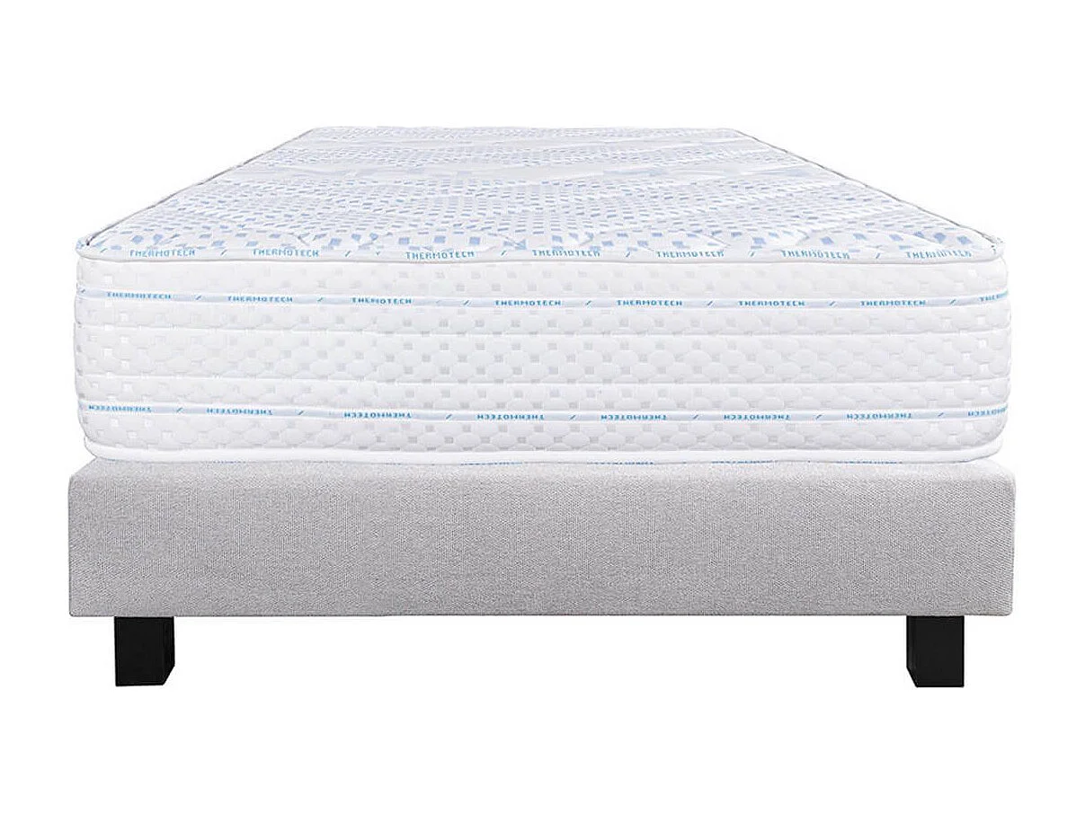 THELIO - Ensemble Matelas Mousse Ep.24cm + Sommier Tapissier Gris 90x190 cm