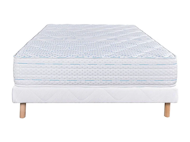 THELIO - Ensemble Matelas Mousse Ep.24cm + Sommier Tapissier Blanc 160x200 cm