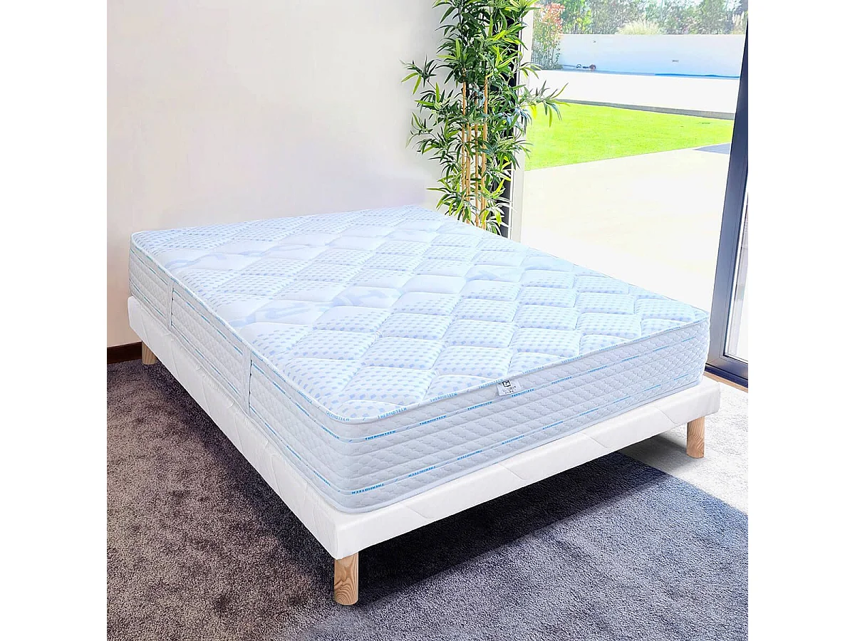 THELIO - Ensemble Matelas Mousse Ep.24cm + Sommier Tapissier Blanc 160x200 cm