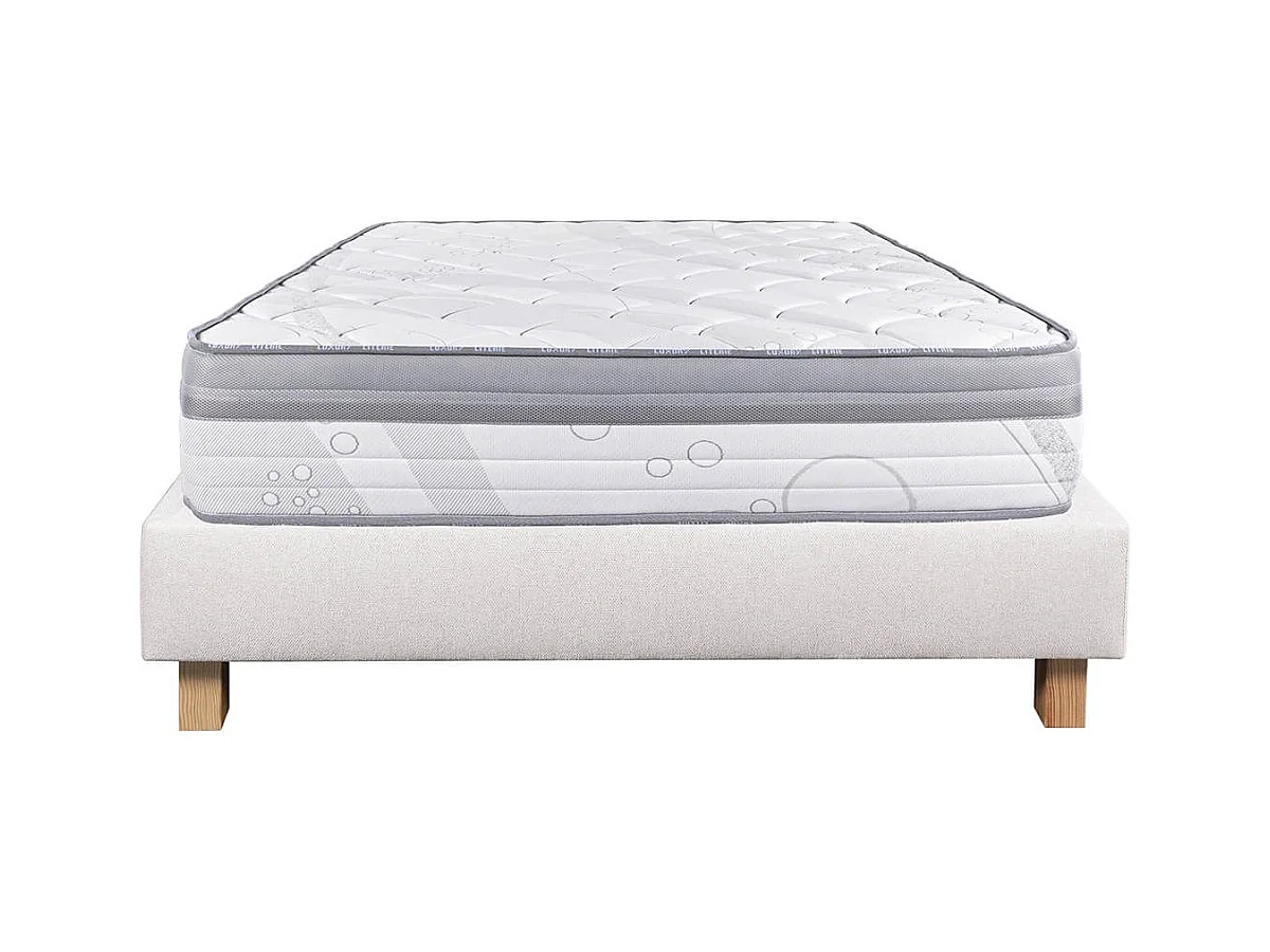REINALD - Ensemble Matelas Ressorts Ep.26cm + Sommier Tapissier Beige 160x200 cm
