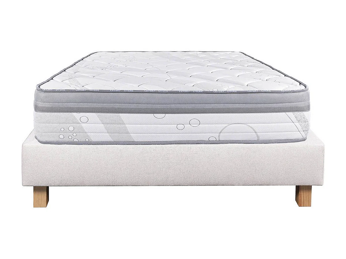 REINALD - Ensemble Matelas Ressorts Ep.26cm + Sommier Tapissier Beige 160x200 cm