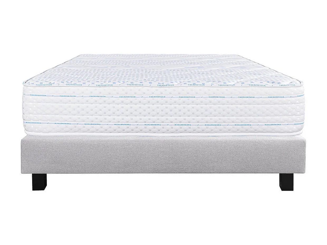 THELIO - Ensemble Matelas Mousse Ep.24cm + Sommier Tapissier Gris 160x200 cm