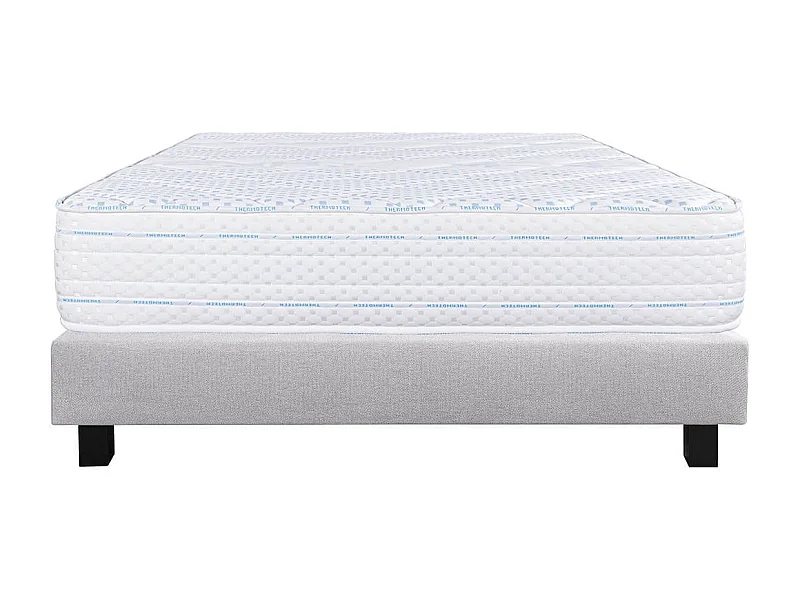 THELIO - Ensemble Matelas Mousse Ep.24cm + Sommier Tapissier Gris 160x200 cm