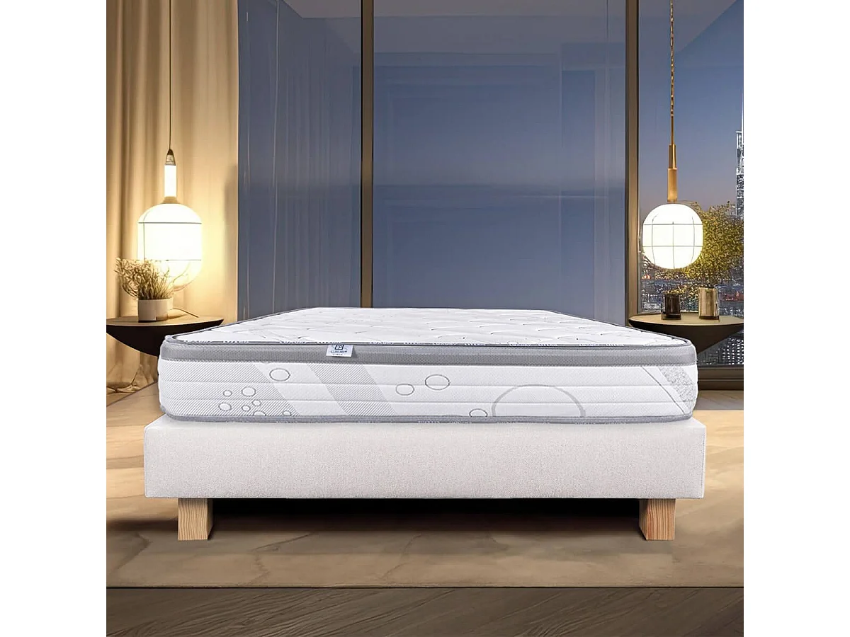 REINALD - Ensemble Matelas Ressorts Ep.26cm + Sommier Tapissier Beige 140x190 cm