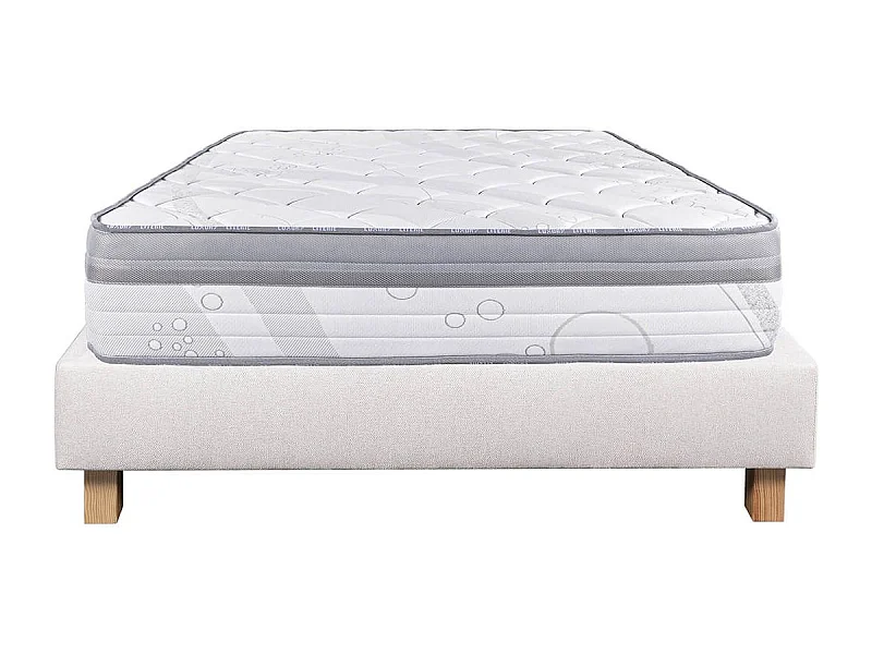REINALD - Ensemble Matelas Ressorts Ep.26cm + Sommier Tapissier Beige 140x190 cm
