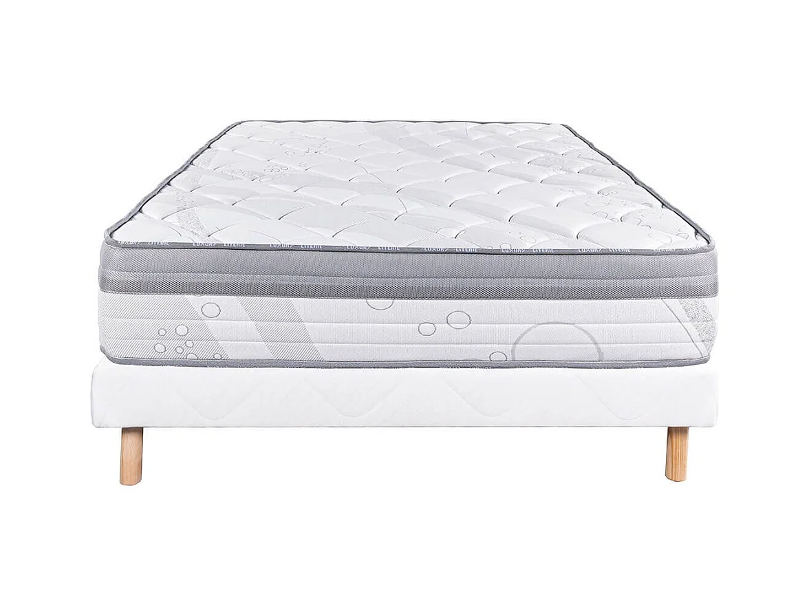 REINALD - Ensemble Matelas Ressorts Ep.26cm + Sommier Tapissier Blanc 160x200 cm