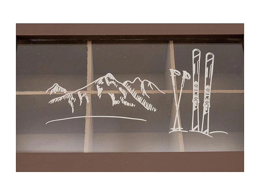 Boîte à thé en bois naturel avec décor montagne et couvercle en verre