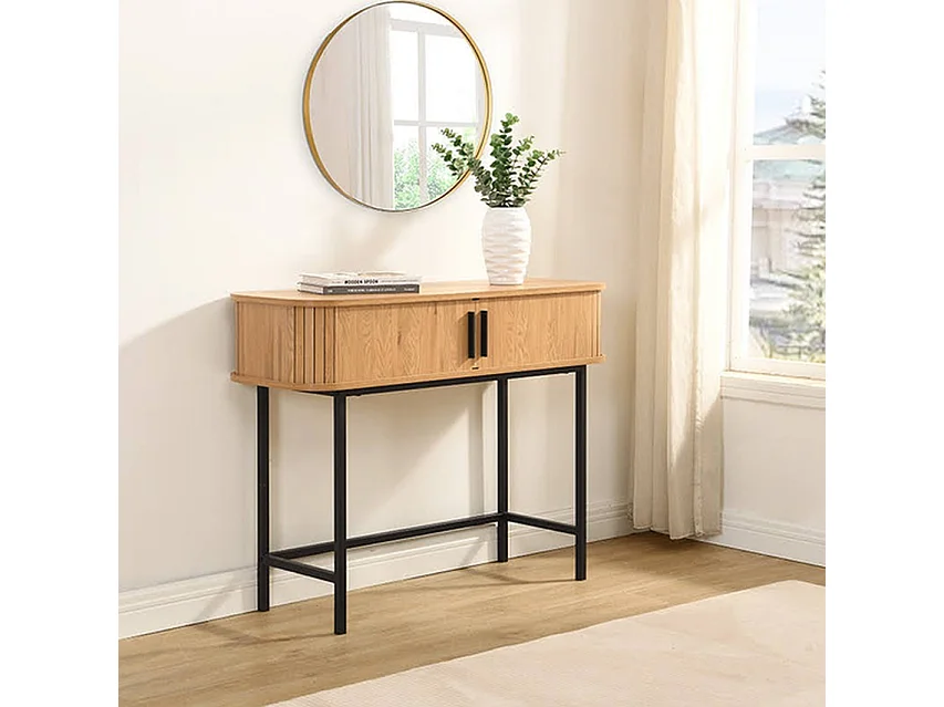 Table d'appoint Helsingborg - Chêne clair/Beige 100x35x75 cm - Design scandinave