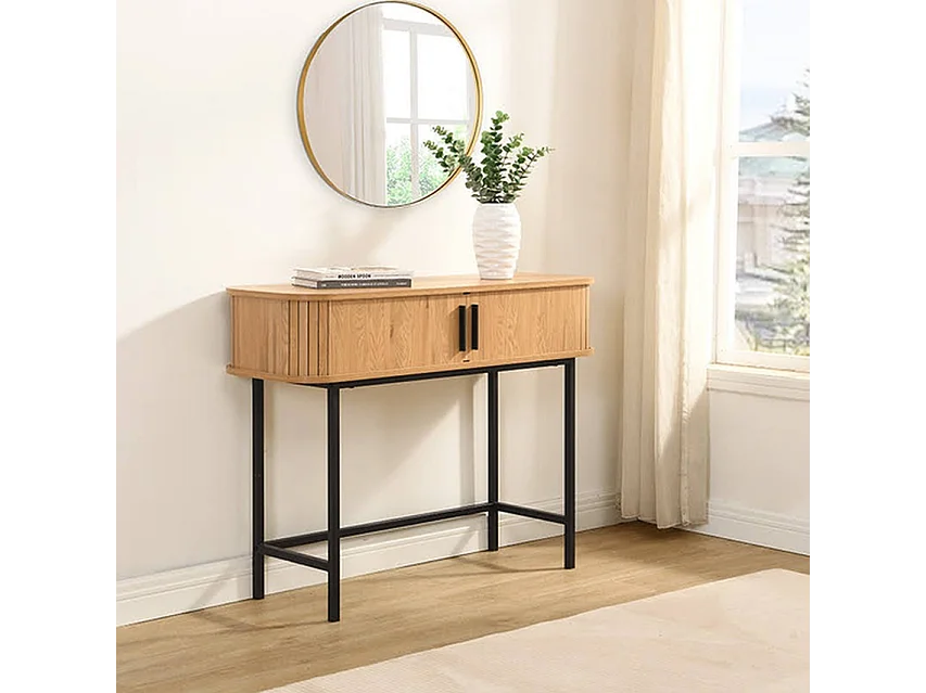 Table d'appoint Helsingborg - Chêne clair/Beige 100x35x75 cm - Design scandinave