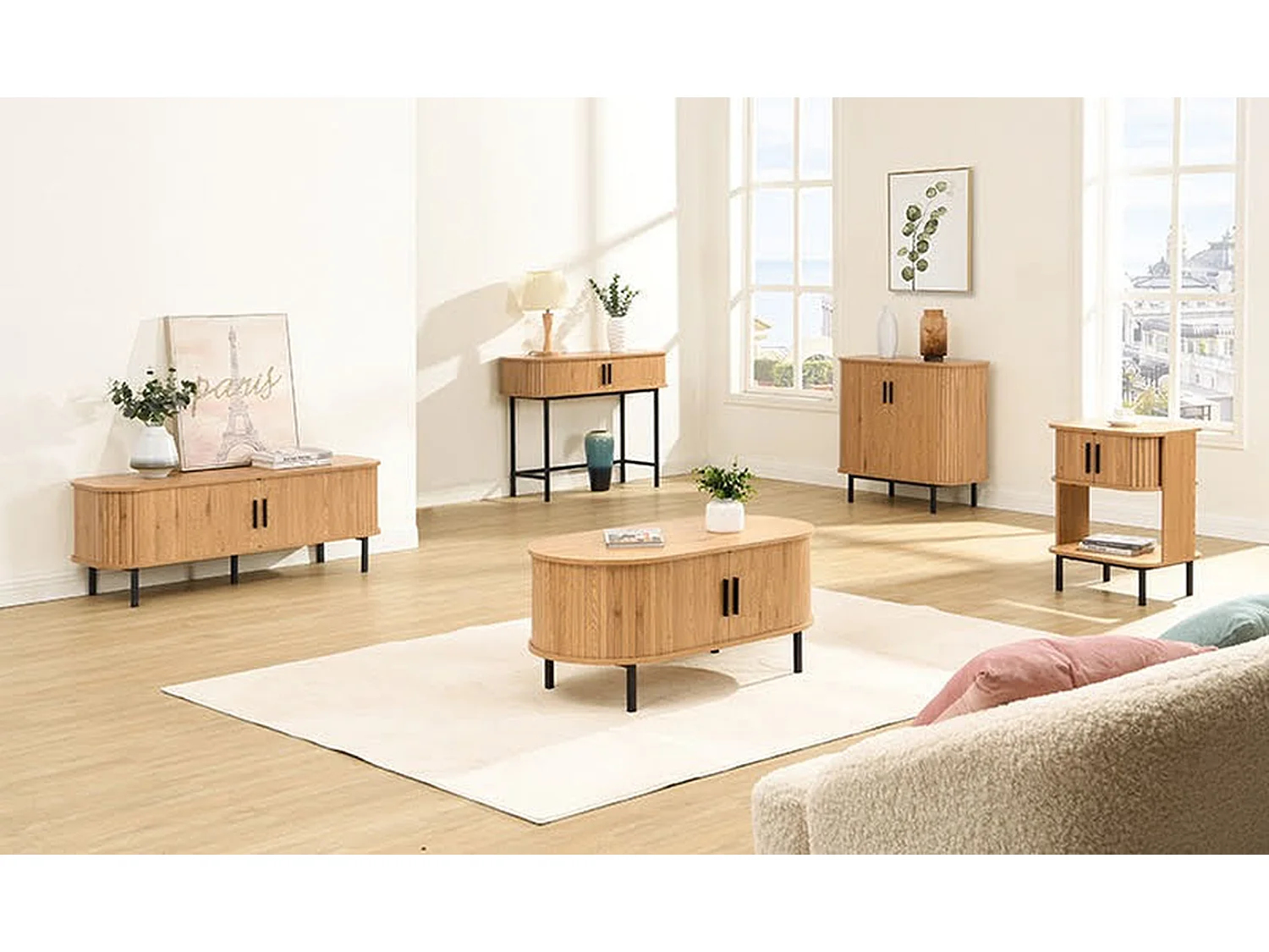Table d'appoint Helsingborg - Chêne clair/Beige 100x35x75 cm - Design scandinave