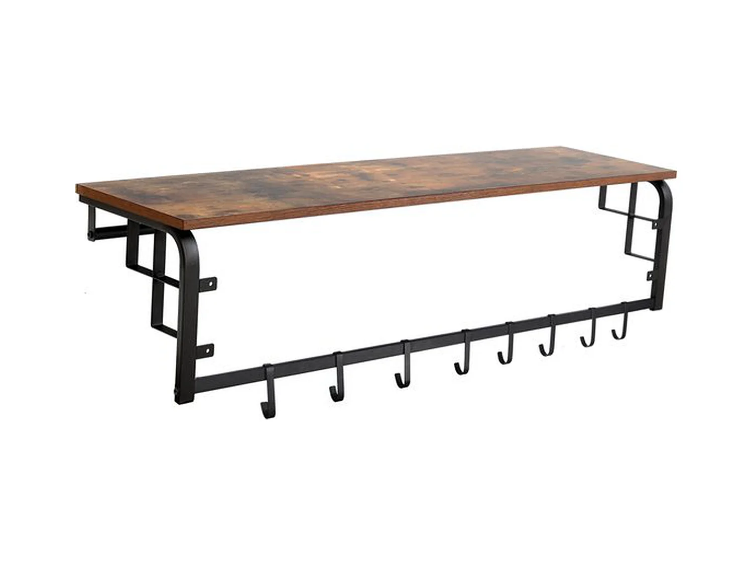 Porte-manteau mural Furnilux - Marron 110x30x27 cm - Étagère et 8 crochets