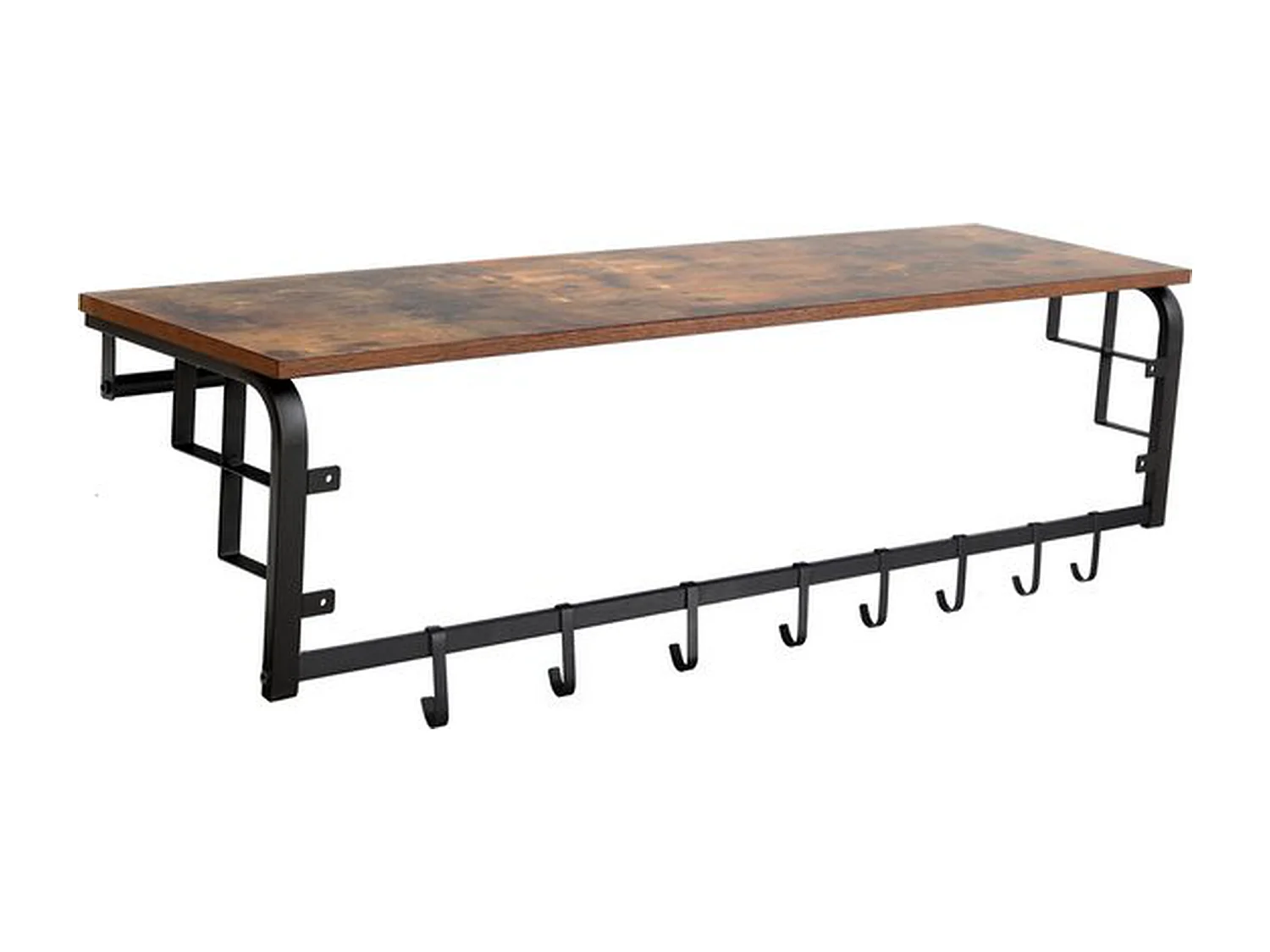 Porte-manteau mural Furnilux - Marron 110x30x27 cm - 8 crochets et étagère