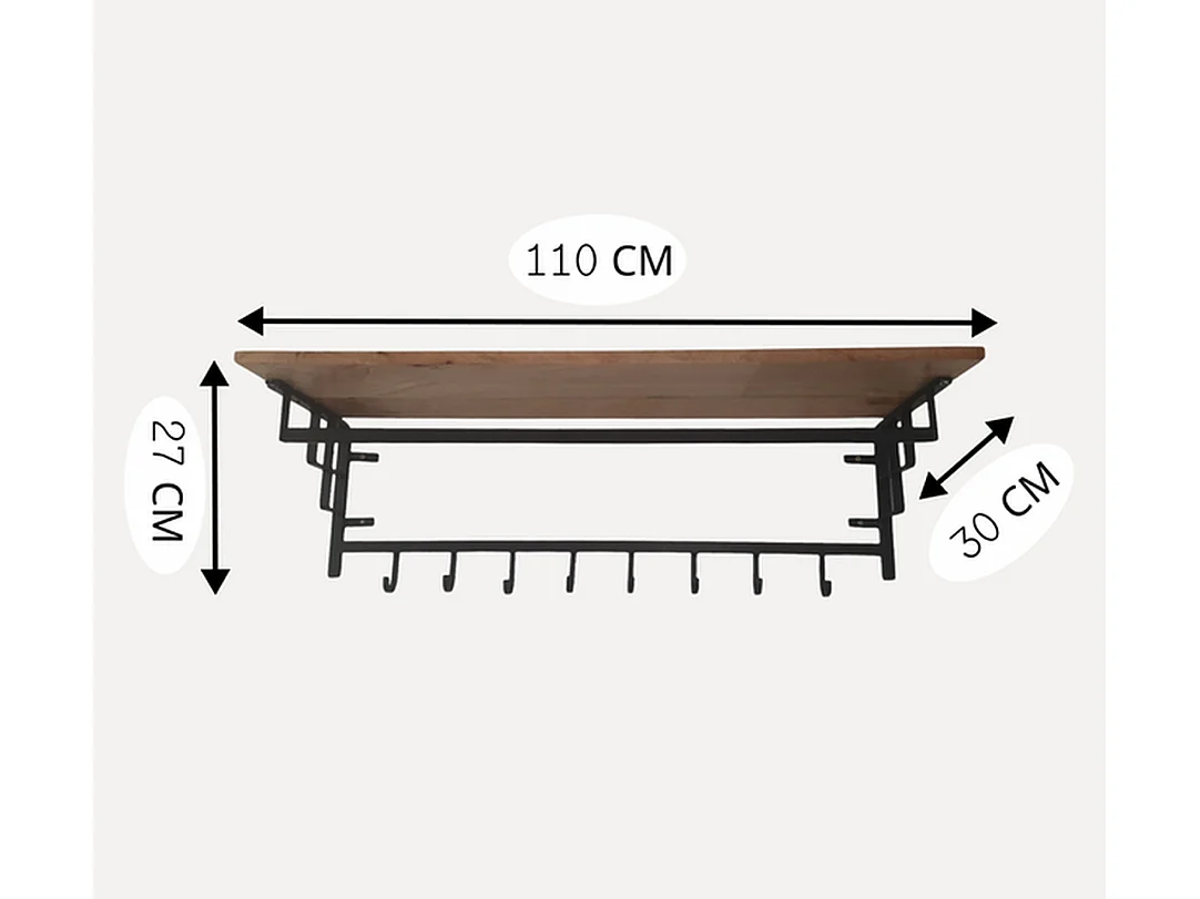 Wandkapstok - Mangohout - 110x30x27 cm - Industrieel Design Bruin Zwart
