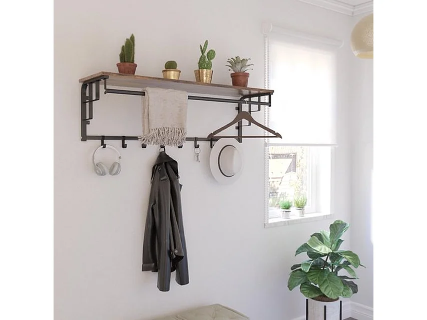 Wandkapstok - Mangohout - 110x30x27 cm - Industrieel Design Bruin Zwart