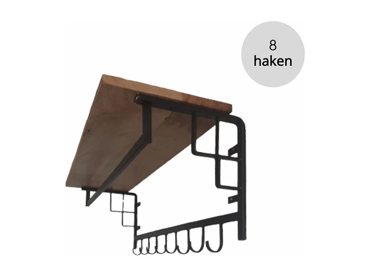 Porte-manteau mural - Bois de manguier Marron Noir - 8 crochets 110x30x27 cm