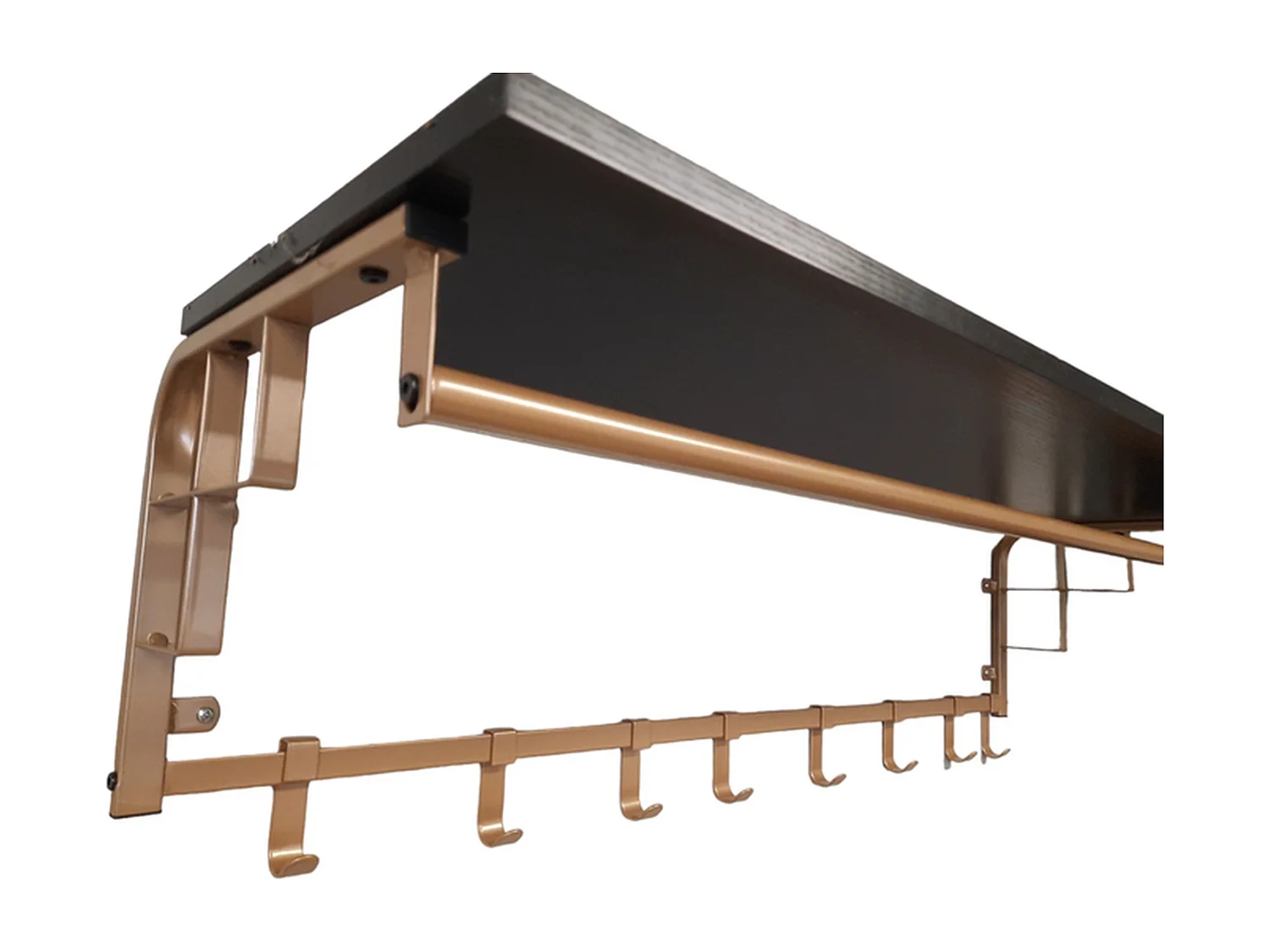 Porte-manteau mural Furnilux - Noir et or 110x30x27 cm - 8 crochets et étagère