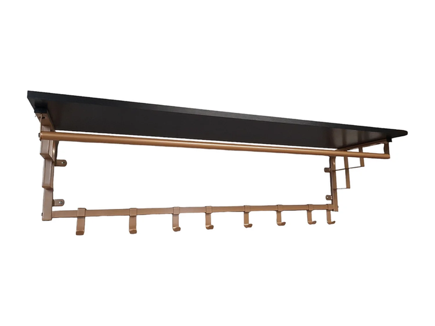 Porte-manteau mural Furnilux - Noir et or 110x30x27 cm - 8 crochets et étagère