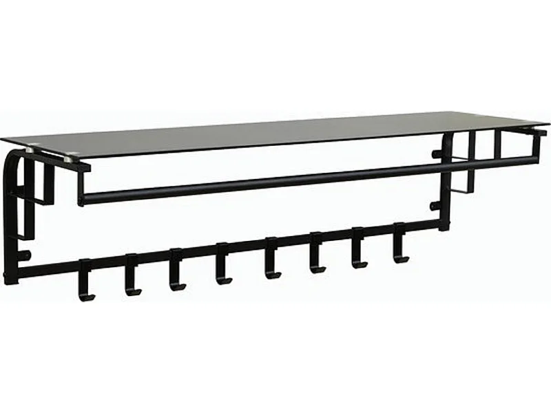 Kapstok Furnilux - Zwart glas 110x30x27 cm - 8 haken en hoedenplank