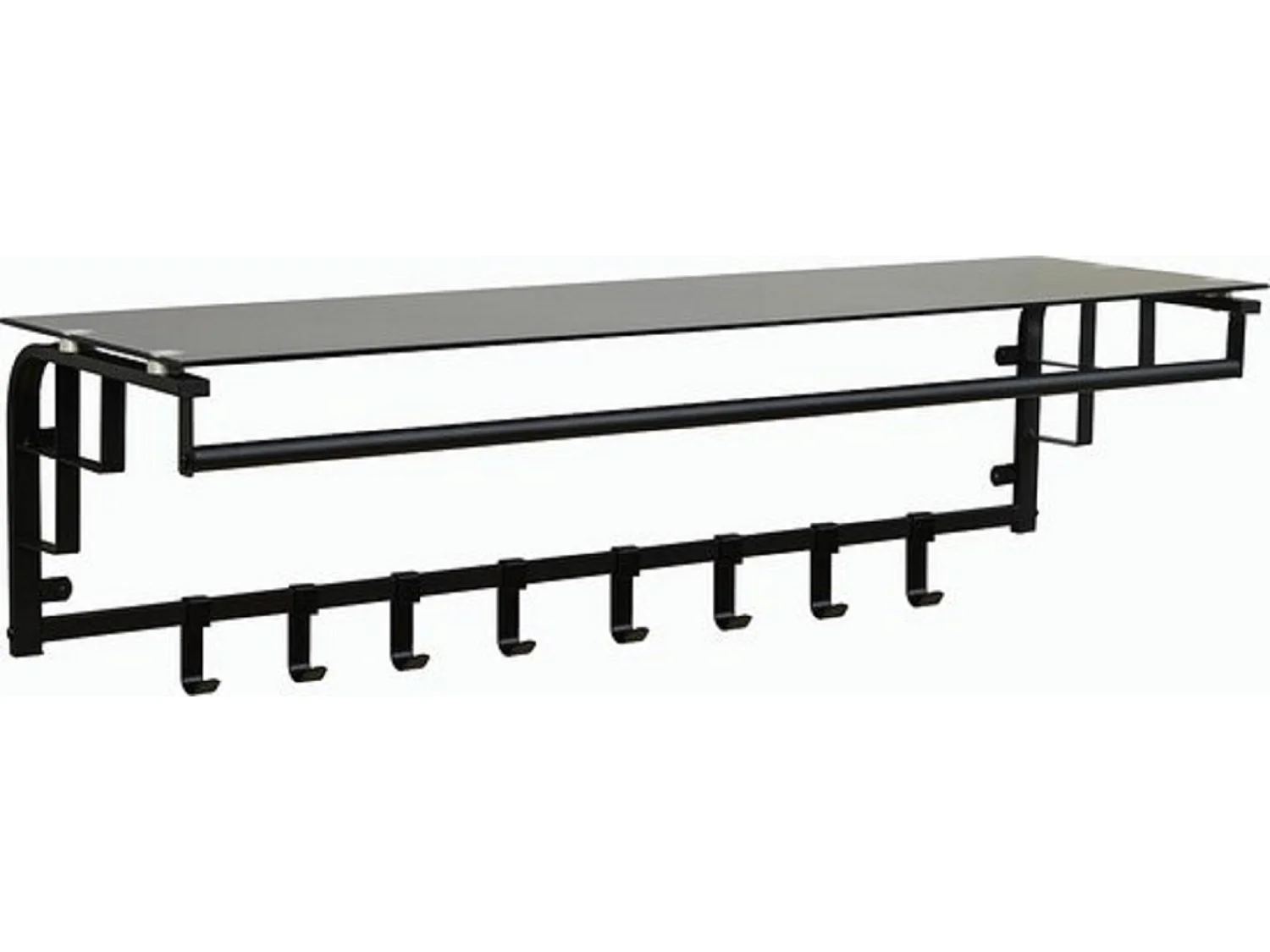 Kapstok Furnilux - Zwart glas 110x30x27 cm - 8 haken en hoedenplank