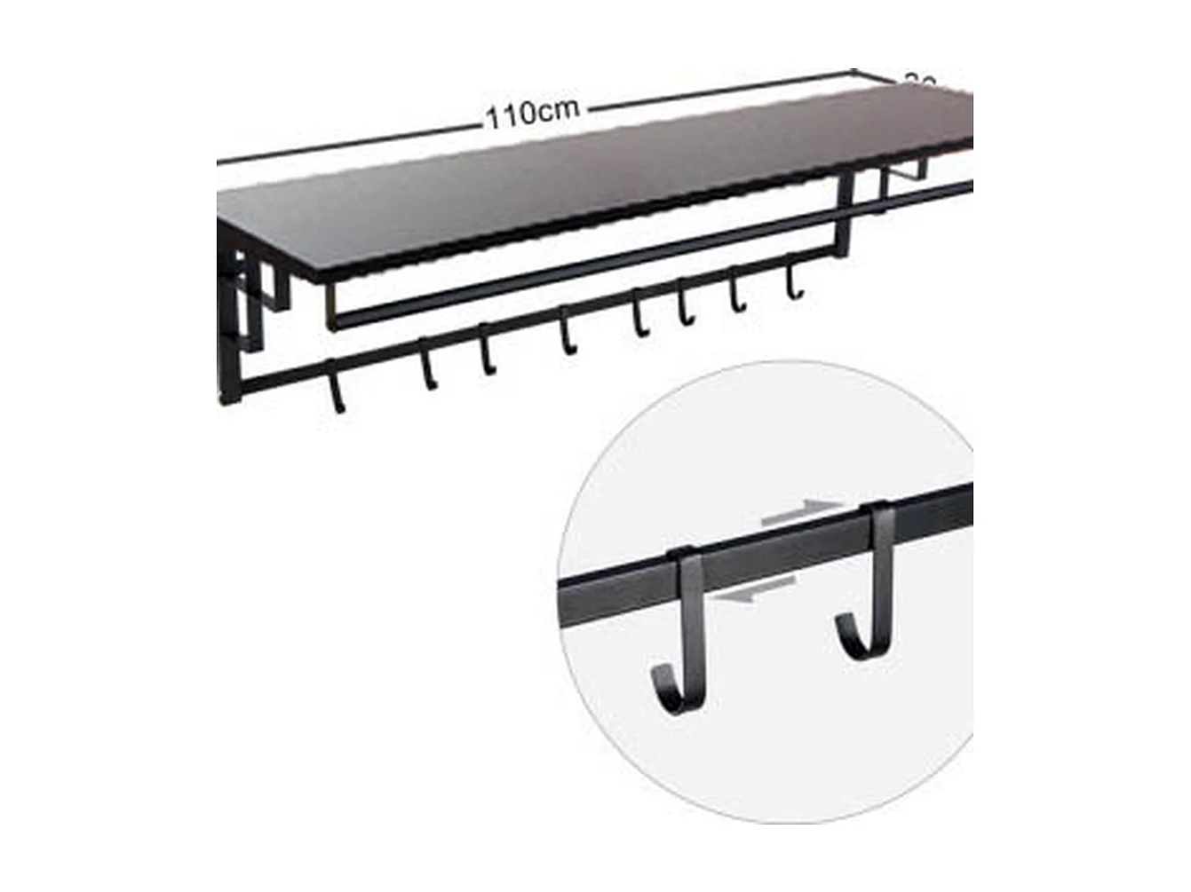 Kapstok Furnilux - Zwart 110x30x27 cm - Industrieel met Hoedenplank