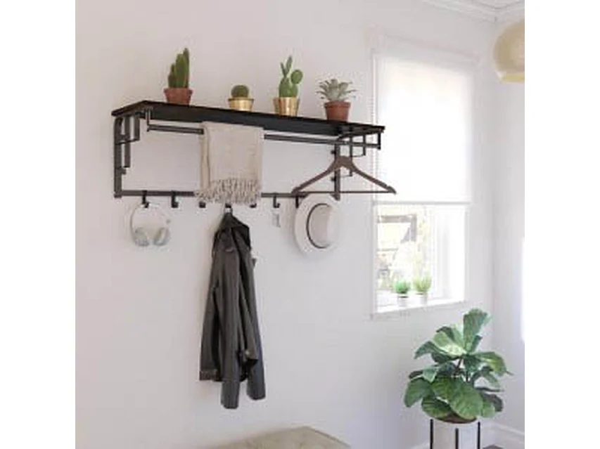 Kapstok Furnilux - Zwart 110x30x27 cm - Industrieel met Hoedenplank