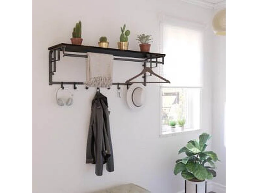 Furnilux Garderobenständer - Schwarz 110x30x27 cm - Industrial mit Hutablage