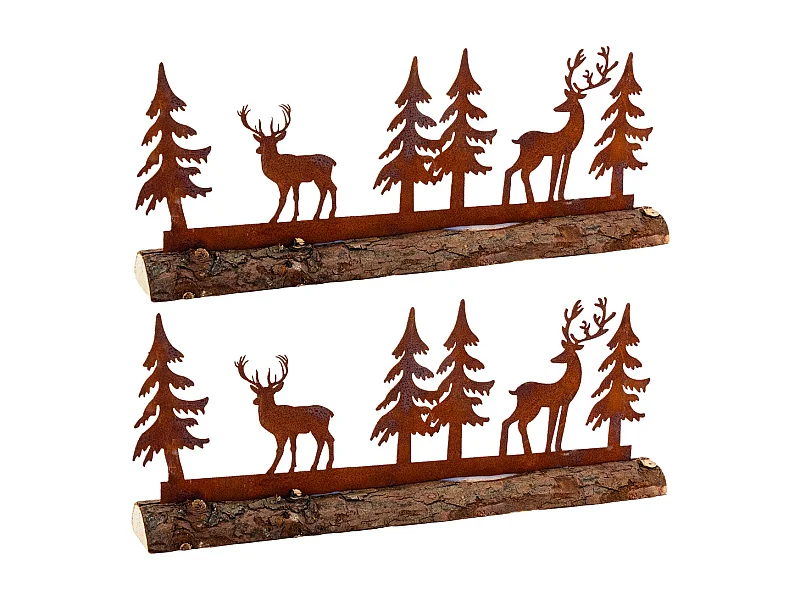 Décor cerfs et sapins en métal Lot de 2