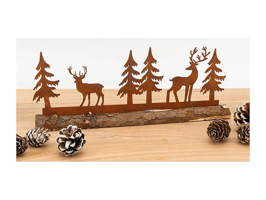 Décor cerfs et sapins en métal Lot de 2
