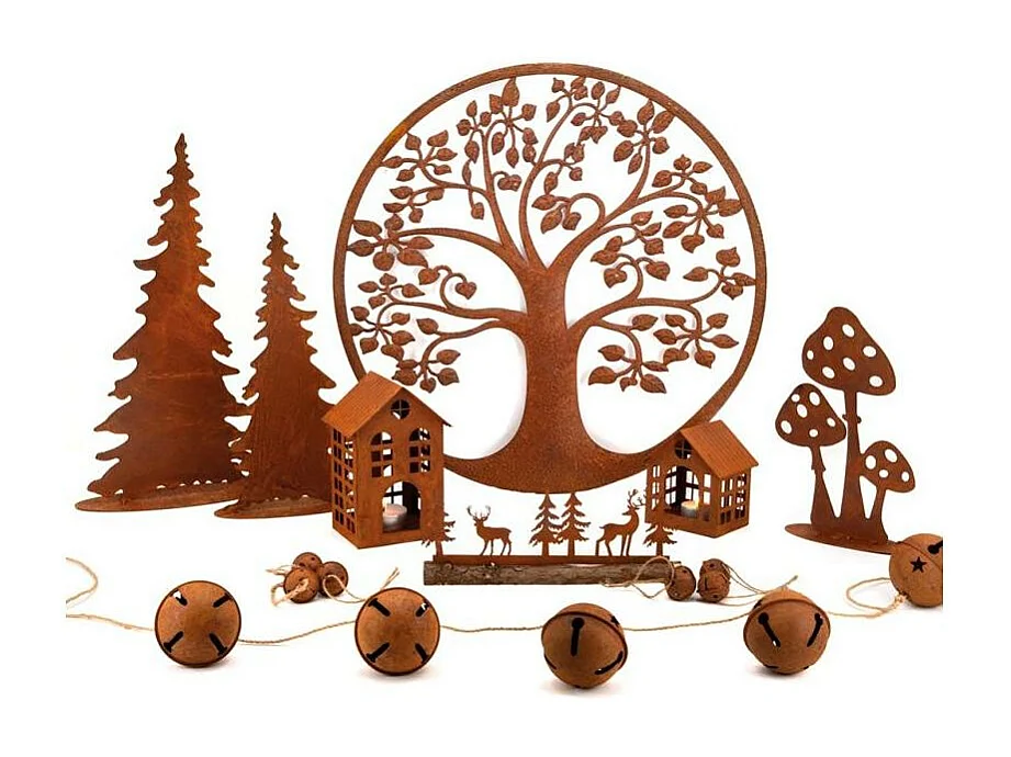 Décor cerfs et sapins en métal Lot de 2