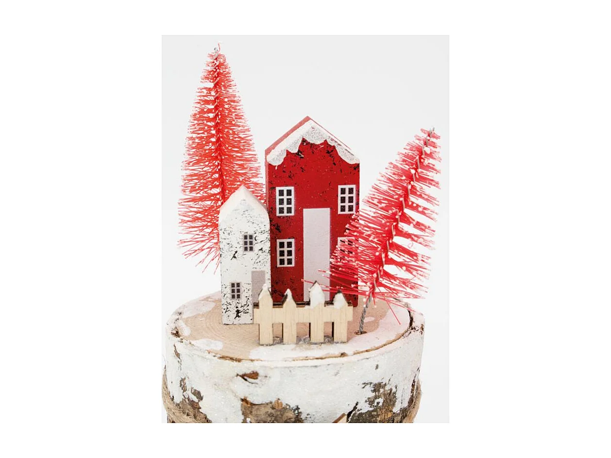 Villages de Noël en bois rouge et blanc