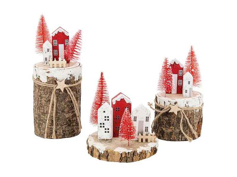 Villages de Noël en bois rouge et blanc