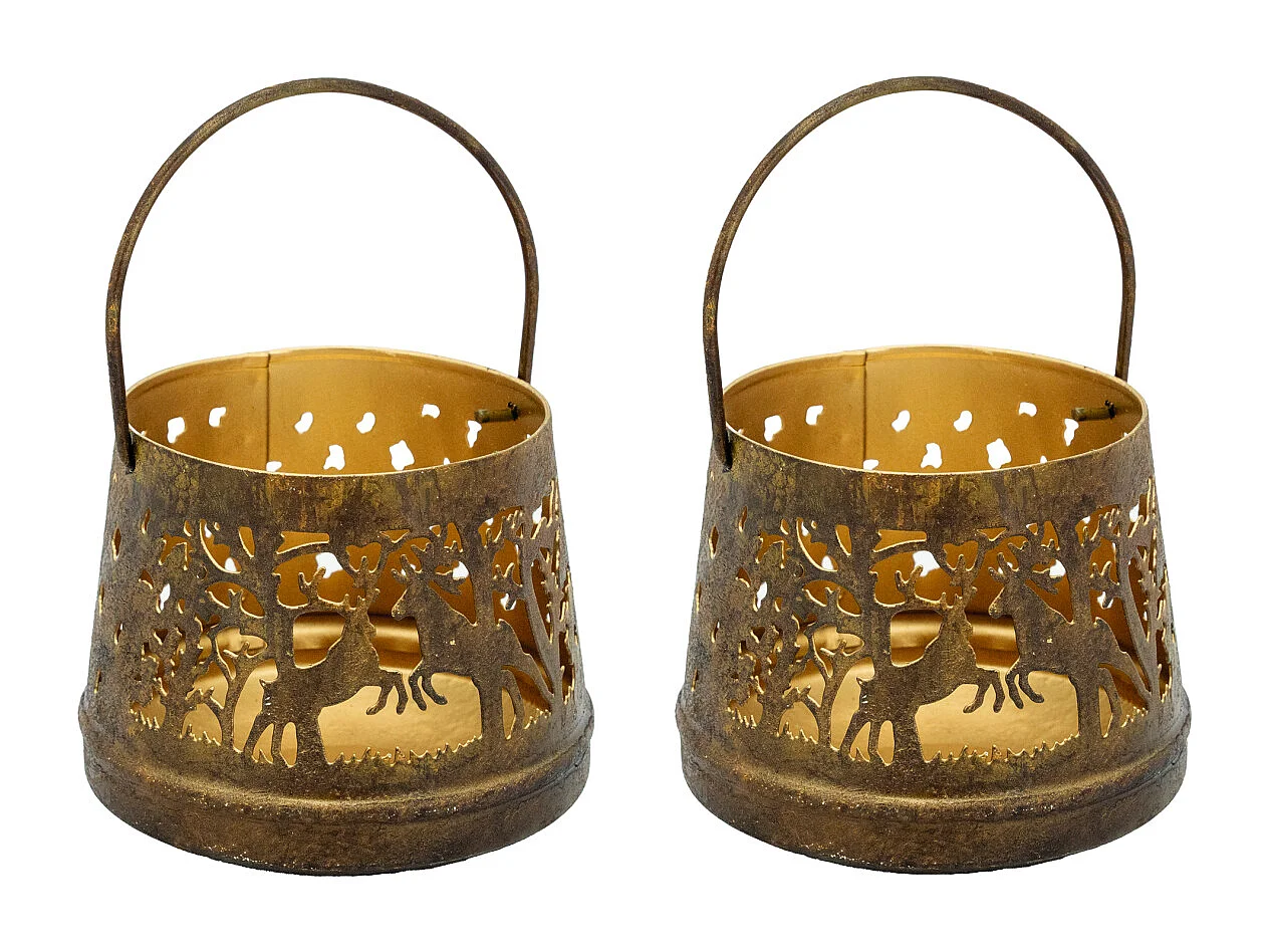 Photophore en métal patiné Cerf Lot de 2