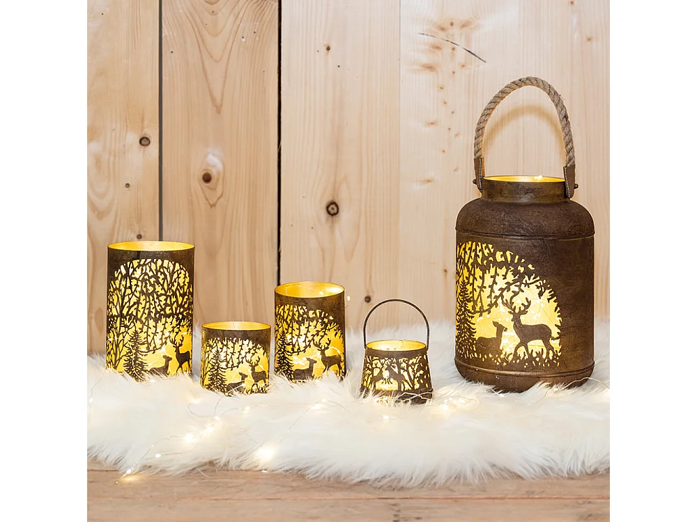 Photophore en métal patiné Cerf Lot de 2