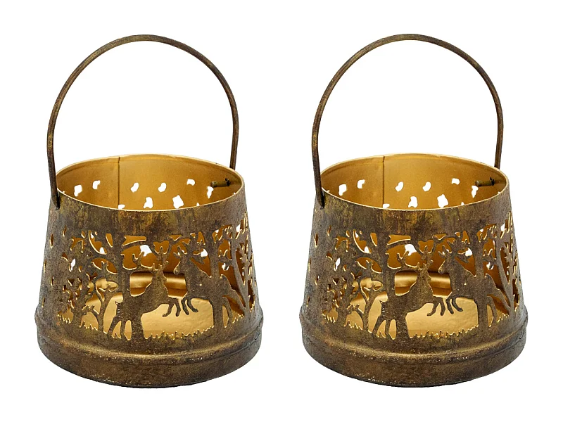 Photophore en métal patiné Cerf Lot de 2