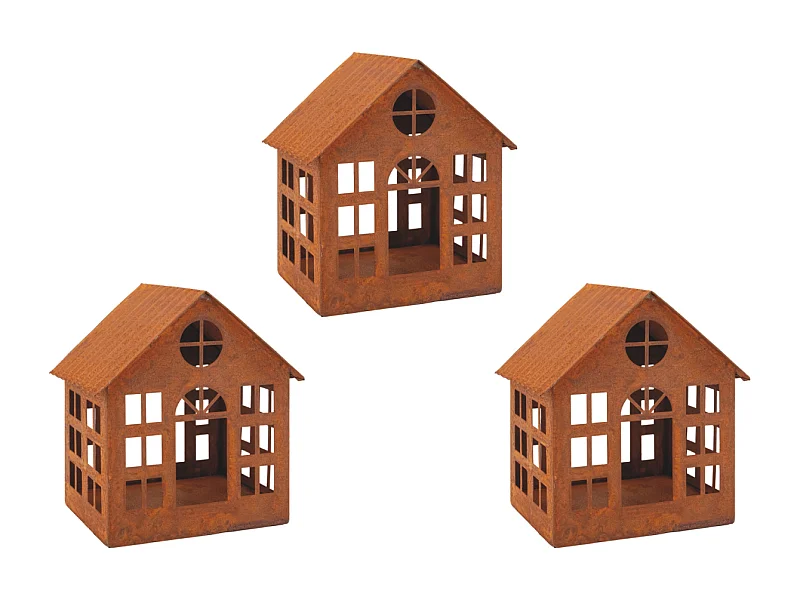 Lanterne maison en métal vieilli Lot de 3