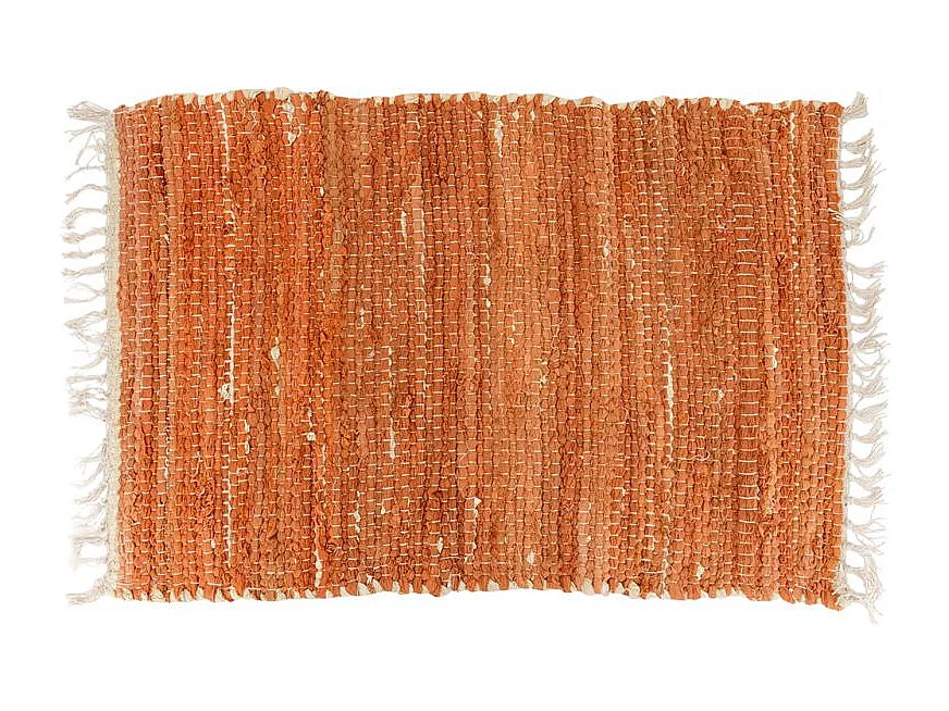 Tapis en coton rouille à franges
