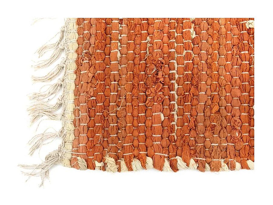 Tapis en coton rouille à franges