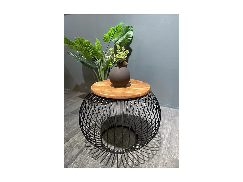 Table basse - Noir - Ronde 65x65x51 cm - Design Industriel