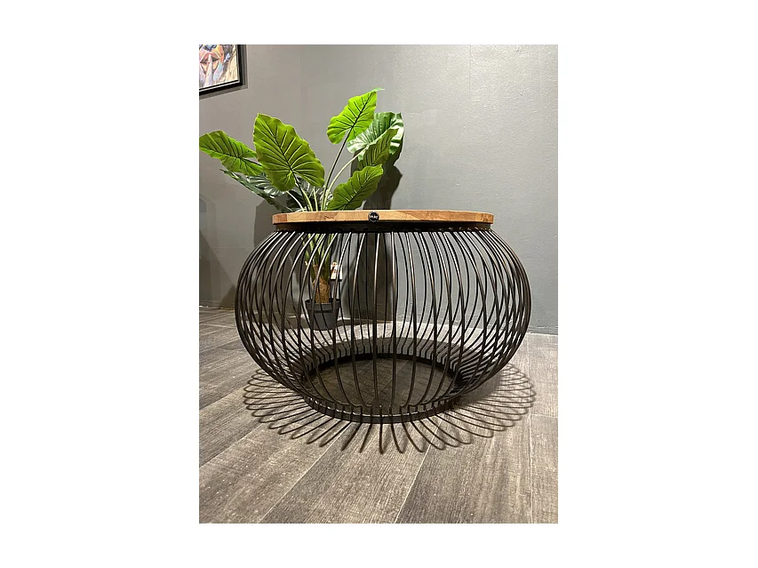 Table basse Bois de Manguier - Ronde Noir Marron 80x80x51 cm - Design Industriel