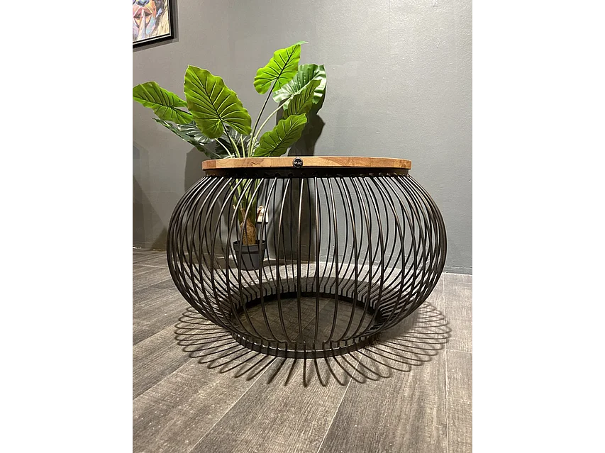 Salontafel Mangohout - Rond Zwart Bruin 80x80x51 cm - Industrieel Design