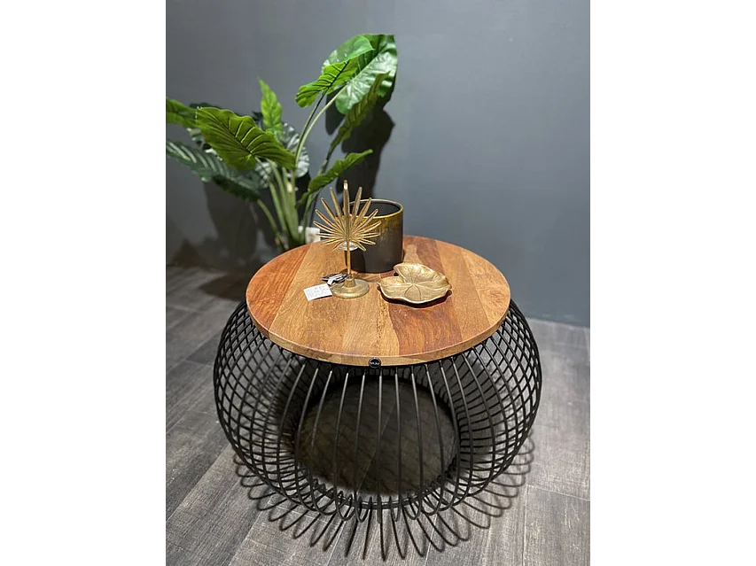 Salontafel Mangohout - Rond Zwart Bruin 80x80x51 cm - Industrieel Design
