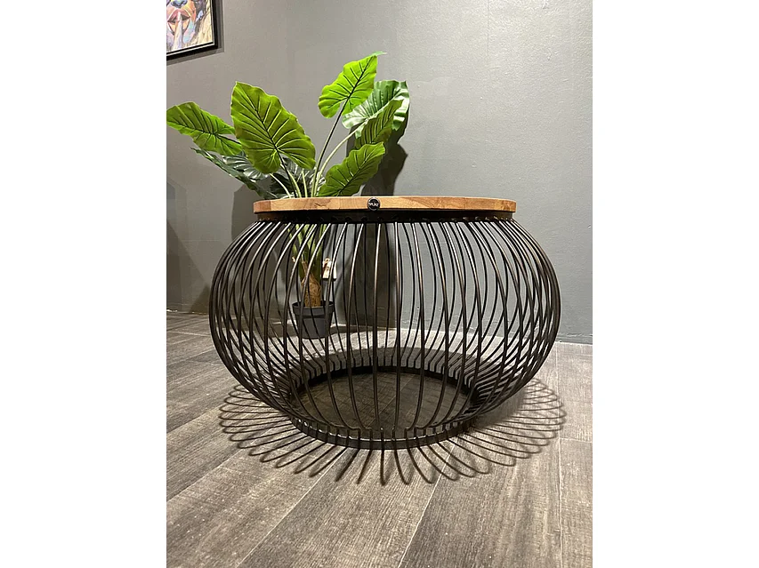 Table basse Bois de Manguier - Ronde Noir Marron 80x80x51 cm - Design Industriel