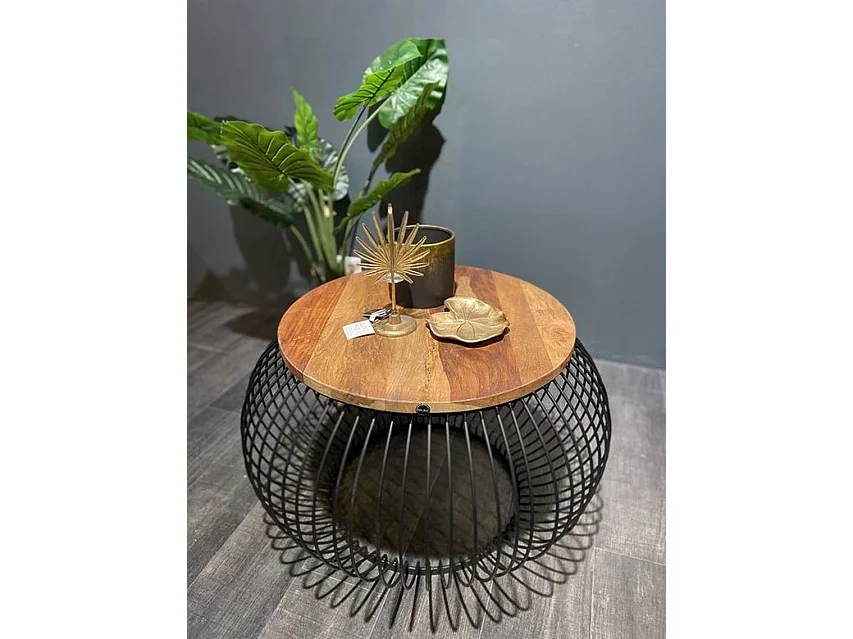 Table basse Bois de Manguier - Ronde Noir Marron 80x80x51 cm - Design Industriel