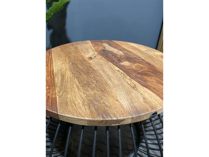 Table basse Bois de Manguier - Ronde Noir Marron 80x80x51 cm - Design Industriel