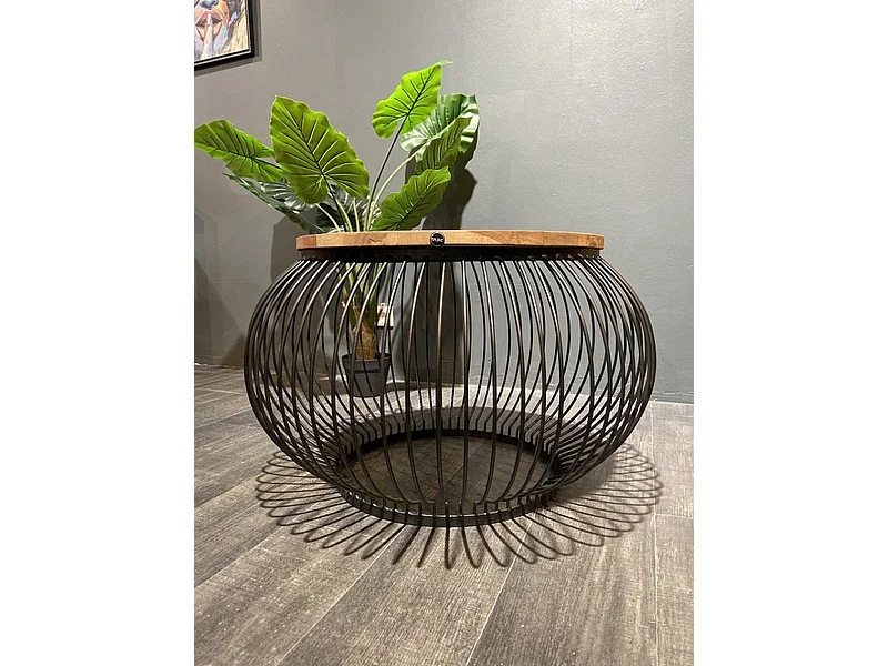 Table basse Bois de Manguier - Ronde Noir Marron 80x80x51 cm - Design Industriel