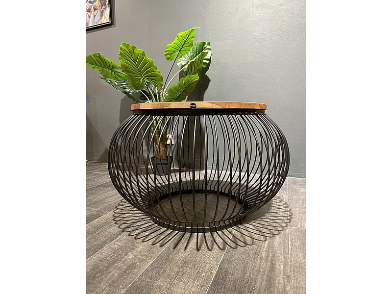 Salontafel Mangohout - Rond Zwart Bruin 80x80x51 cm - Industrieel Design