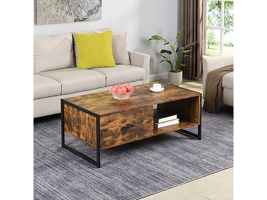 Couchtisch Vintage Design - Braun/Schwarz MDF und Metall - 110x60x45 cm