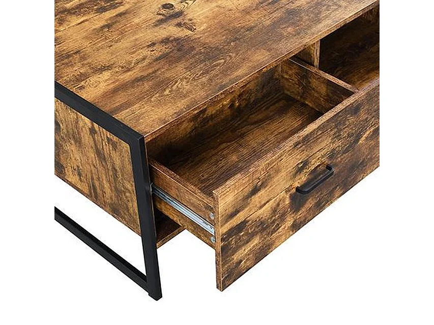 Couchtisch Vintage Design - Braun/Schwarz MDF und Metall - 110x60x45 cm