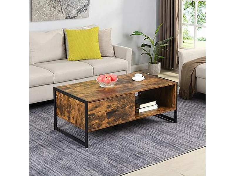 Couchtisch Vintage Design - Braun/Schwarz MDF und Metall - 110x60x45 cm